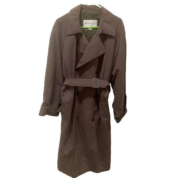 Men's TOWNE London Fog Raised Twill Double-Breasted Coat 38S Green - Picture 1 of 7